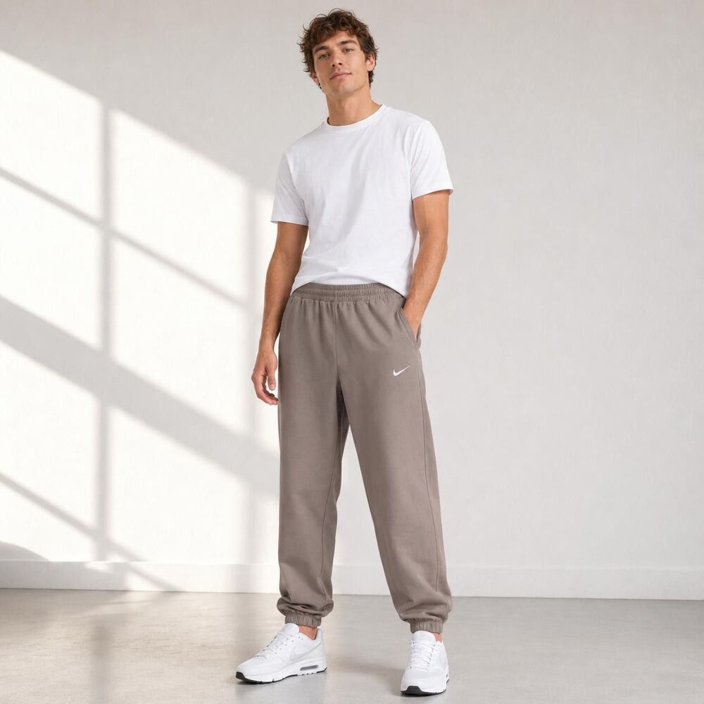 NIKE Mens Jogger Pants LARGE Brown Zip Ankle Lined Athletic